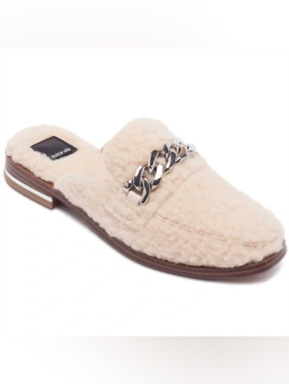 Dolce Vita Cozy Cream Lambs wool Shearling Chain Mule Slide Flats